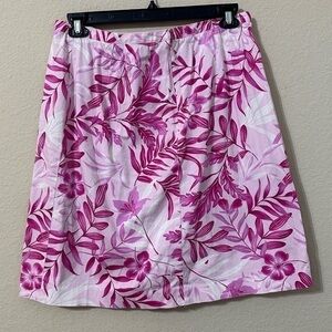 Laura Scott Skirt Pink Tropical Hawaiian Floral Print Back Zipper Vacation